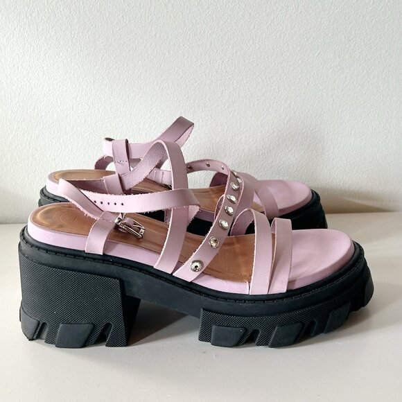 Ganni Cleated Strappy Crystal Embellished Platform Sandals - Picture 1 of 7